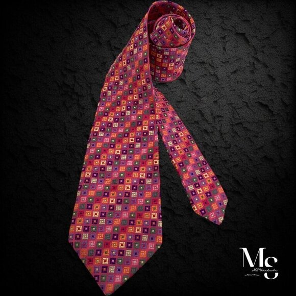DUCHAMP LONDON XL Pink Geometric Silk Tie Hand Made England W: 3.75" EX COND - Picture 1 of 6